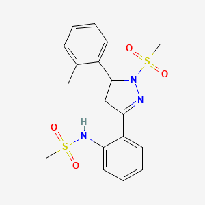 molecular formula C18H21N3O4S2 B3303650 N-{2-[5-(2-methylphenyl)-1-(methylsulfonyl)-4,5-dihydro-1H-pyrazol-3-yl]phenyl}methanesulfonamide CAS No. 921142-57-6