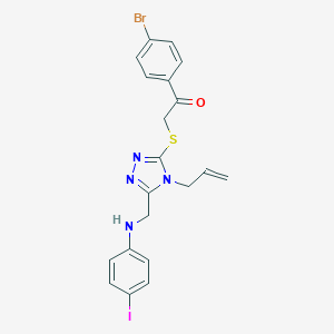 molecular formula C20H18BrIN4OS B330371 2-({4-allyl-5-[(4-iodoanilino)methyl]-4H-1,2,4-triazol-3-yl}sulfanyl)-1-(4-bromophenyl)ethanone 