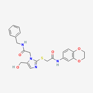 N-benzyl-2-(2-((2-((2,3-dihydrobenzo[b][1,4]dioxin-6-yl)amino)-2-oxoethyl)thio)-5-(hydroxymethyl)-1H-imidazol-1-yl)acetamide