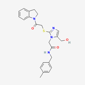 2-(5-(hydroxymethyl)-2-((2-(indolin-1-yl)-2-oxoethyl)thio)-1H-imidazol-1-yl)-N-(4-methylbenzyl)acetamide