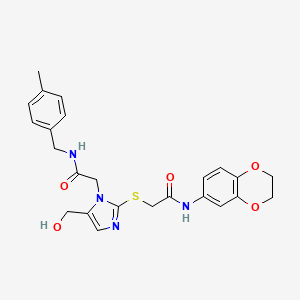 molecular formula C24H26N4O5S B3303875 2-[2-{[2-(2,3-dihydro-1,4-benzodioxin-6-ylamino)-2-oxoethyl]thio}-5-(hydroxymethyl)-1H-imidazol-1-yl]-N-(4-methylbenzyl)acetamide CAS No. 921504-29-2