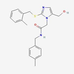 molecular formula C22H25N3O2S B3303887 2-(5-(hydroxymethyl)-2-((2-methylbenzyl)thio)-1H-imidazol-1-yl)-N-(4-methylbenzyl)acetamide CAS No. 921504-52-1