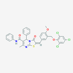 molecular formula C35H26Cl3N3O4S B330391 2-{4-methoxy-3-[(2,4,6-trichlorophenoxy)methyl]benzylidene}-7-methyl-3-oxo-N,5-diphenyl-2,3-dihydro-5H-[1,3]thiazolo[3,2-a]pyrimidine-6-carboxamide 