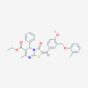 ethyl (2E)-2-{4-methoxy-3-[(2-methylphenoxy)methyl]benzylidene}-7-methyl-3-oxo-5-phenyl-2,3-dihydro-5H-[1,3]thiazolo[3,2-a]pyrimidine-6-carboxylate