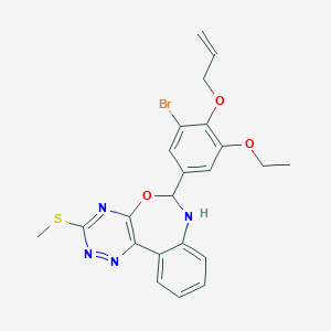 molecular formula C22H21BrN4O3S B330403 6-[4-(Allyloxy)-3-bromo-5-ethoxyphenyl]-3-(methylsulfanyl)-6,7-dihydro[1,2,4]triazino[5,6-d][3,1]benzoxazepine 