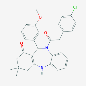 molecular formula C30H29ClN2O3 B330411 5-[2-(4-Chlorophenyl)acetyl]-6-(3-methoxyphenyl)-9,9-dimethyl-6,8,10,11-tetrahydrobenzo[b][1,4]benzodiazepin-7-one 