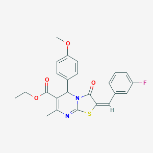 molecular formula C24H21FN2O4S B330412 ethyl 2-(3-fluorobenzylidene)-5-(4-methoxyphenyl)-7-methyl-3-oxo-2,3-dihydro-5H-[1,3]thiazolo[3,2-a]pyrimidine-6-carboxylate 