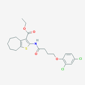 molecular formula C22H25Cl2NO4S B330413 ethyl 2-{[4-(2,4-dichlorophenoxy)butanoyl]amino}-5,6,7,8-tetrahydro-4H-cyclohepta[b]thiophene-3-carboxylate 