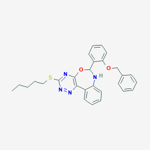 molecular formula C28H28N4O2S B330415 6-[2-(Benzyloxy)phenyl]-3-(pentylsulfanyl)-6,7-dihydro[1,2,4]triazino[5,6-d][3,1]benzoxazepine 