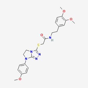 molecular formula C23H27N5O4S B3304177 N-(3,4-dimethoxyphenethyl)-2-((7-(4-methoxyphenyl)-6,7-dihydro-5H-imidazo[2,1-c][1,2,4]triazol-3-yl)thio)acetamide CAS No. 921580-09-8