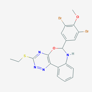 molecular formula C19H16Br2N4O2S B330420 6-(3,5-Dibromo-4-methoxyphenyl)-3-(ethylsulfanyl)-6,7-dihydro[1,2,4]triazino[5,6-d][3,1]benzoxazepine 