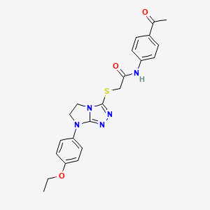 molecular formula C22H23N5O3S B3304200 N-(4-acetylphenyl)-2-((7-(4-ethoxyphenyl)-6,7-dihydro-5H-imidazo[2,1-c][1,2,4]triazol-3-yl)thio)acetamide CAS No. 921581-45-5