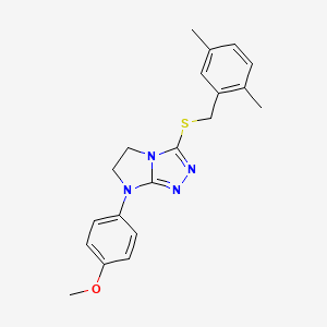 molecular formula C20H22N4OS B3304211 3-((2,5-dimethylbenzyl)thio)-7-(4-methoxyphenyl)-6,7-dihydro-5H-imidazo[2,1-c][1,2,4]triazole CAS No. 921584-74-9