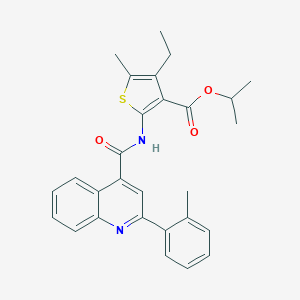 molecular formula C28H28N2O3S B330426 Isopropyl 4-ethyl-5-methyl-2-({[2-(2-methylphenyl)-4-quinolinyl]carbonyl}amino)-3-thiophenecarboxylate 