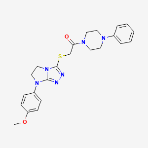 molecular formula C23H26N6O2S B3304347 2-((7-(4-methoxyphenyl)-6,7-dihydro-5H-imidazo[2,1-c][1,2,4]triazol-3-yl)thio)-1-(4-phenylpiperazin-1-yl)ethanone CAS No. 921789-04-0