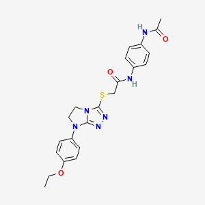 molecular formula C22H24N6O3S B3304366 N-(4-acetamidophenyl)-2-((7-(4-ethoxyphenyl)-6,7-dihydro-5H-imidazo[2,1-c][1,2,4]triazol-3-yl)thio)acetamide CAS No. 921789-76-6