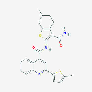 molecular formula C25H23N3O2S2 B330441 N-(3-carbamoyl-6-methyl-4,5,6,7-tetrahydro-1-benzothiophen-2-yl)-2-(5-methylthiophen-2-yl)quinoline-4-carboxamide 