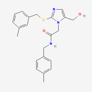 molecular formula C22H25N3O2S B3304435 2-(5-(hydroxymethyl)-2-((3-methylbenzyl)thio)-1H-imidazol-1-yl)-N-(4-methylbenzyl)acetamide CAS No. 921801-66-3
