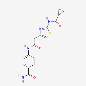 molecular formula C16H16N4O3S B3304449 4-(2-(2-(Cyclopropanecarboxamido)thiazol-4-yl)acetamido)benzamide CAS No. 921802-89-3
