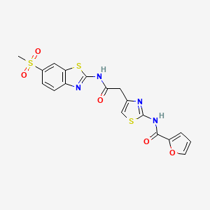 molecular formula C18H14N4O5S3 B3304484 N-(4-{[(6-methanesulfonyl-1,3-benzothiazol-2-yl)carbamoyl]methyl}-1,3-thiazol-2-yl)furan-2-carboxamide CAS No. 921820-28-2