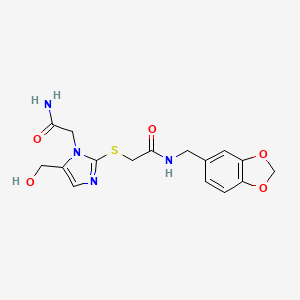 N-[(2H-1,3-benzodioxol-5-yl)methyl]-2-{[1-(carbamoylmethyl)-5-(hydroxymethyl)-1H-imidazol-2-yl]sulfanyl}acetamide