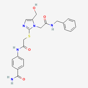 molecular formula C22H23N5O4S B3304511 4-[({[1-[2-(benzylamino)-2-oxoethyl]-5-(hydroxymethyl)-1H-imidazol-2-yl]thio}acetyl)amino]benzamide CAS No. 921822-34-6