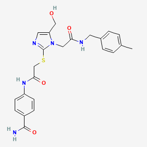 molecular formula C23H25N5O4S B3304533 4-({[(5-(hydroxymethyl)-1-{2-[(4-methylbenzyl)amino]-2-oxoethyl}-1H-imidazol-2-yl)thio]acetyl}amino)benzamide CAS No. 921822-91-5