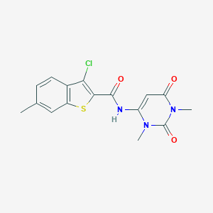 molecular formula C16H14ClN3O3S B330458 3-chloro-N-(1,3-dimethyl-2,6-dioxo-1,2,3,6-tetrahydro-4-pyrimidinyl)-6-methyl-1-benzothiophene-2-carboxamide 