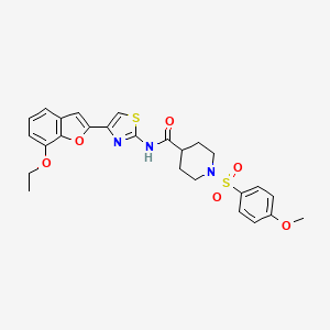 molecular formula C26H27N3O6S2 B3304613 N-(4-(7-ethoxybenzofuran-2-yl)thiazol-2-yl)-1-((4-methoxyphenyl)sulfonyl)piperidine-4-carboxamide CAS No. 921845-41-2