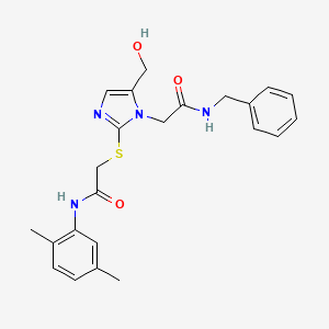 molecular formula C23H26N4O3S B3304623 2-{[1-[2-(benzylamino)-2-oxoethyl]-5-(hydroxymethyl)-1H-imidazol-2-yl]thio}-N-(2,5-dimethylphenyl)acetamide CAS No. 921846-48-2