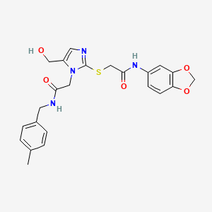 molecular formula C23H24N4O5S B3304648 2-[2-{[2-(1,3-benzodioxol-5-ylamino)-2-oxoethyl]thio}-5-(hydroxymethyl)-1H-imidazol-1-yl]-N-(4-methylbenzyl)acetamide CAS No. 921847-41-8