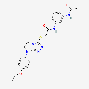 molecular formula C22H24N6O3S B3304684 N-(3-acetamidophenyl)-2-((7-(4-ethoxyphenyl)-6,7-dihydro-5H-imidazo[2,1-c][1,2,4]triazol-3-yl)thio)acetamide CAS No. 921858-76-6