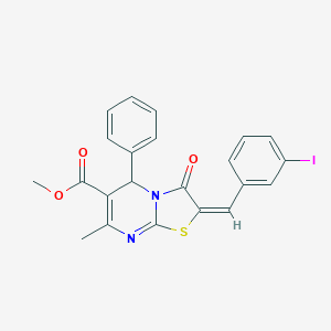 molecular formula C22H17IN2O3S B330474 methyl 2-(3-iodobenzylidene)-7-methyl-3-oxo-5-phenyl-2,3-dihydro-5H-[1,3]thiazolo[3,2-a]pyrimidine-6-carboxylate 