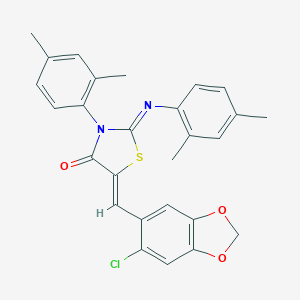 molecular formula C27H23ClN2O3S B330477 5-[(6-Chloro-1,3-benzodioxol-5-yl)methylene]-3-(2,4-dimethylphenyl)-2-[(2,4-dimethylphenyl)imino]-1,3-thiazolidin-4-one 