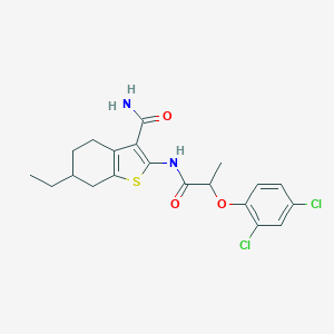 molecular formula C20H22Cl2N2O3S B330479 2-{[2-(2,4-Dichlorophenoxy)propanoyl]amino}-6-ethyl-4,5,6,7-tetrahydro-1-benzothiophene-3-carboxamide 
