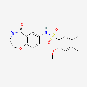 molecular formula C19H22N2O5S B3304909 2-methoxy-4,5-dimethyl-N-(4-methyl-5-oxo-2,3,4,5-tetrahydrobenzo[f][1,4]oxazepin-7-yl)benzenesulfonamide CAS No. 922007-08-7