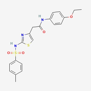 molecular formula C20H21N3O4S2 B3304959 N-(4-ethoxyphenyl)-2-[2-(4-methylbenzenesulfonamido)-1,3-thiazol-4-yl]acetamide CAS No. 922047-49-2