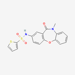 N-{9-methyl-10-oxo-2-oxa-9-azatricyclo[9.4.0.0^{3,8}]pentadeca-1(11),3(8),4,6,12,14-hexaen-13-yl}thiophene-2-sulfonamide