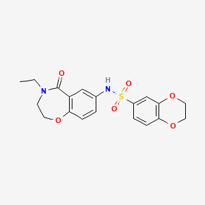molecular formula C19H20N2O6S B3304973 N-(4-ethyl-5-oxo-2,3,4,5-tetrahydro-1,4-benzoxazepin-7-yl)-2,3-dihydro-1,4-benzodioxine-6-sulfonamide CAS No. 922062-43-9
