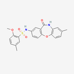 2-methoxy-5-methyl-N-{6-methyl-10-oxo-2-oxa-9-azatricyclo[9.4.0.0^{3,8}]pentadeca-1(11),3(8),4,6,12,14-hexaen-13-yl}benzene-1-sulfonamide