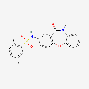 molecular formula C22H20N2O4S B3305048 2,5-dimethyl-N-(10-methyl-11-oxo-10,11-dihydrodibenzo[b,f][1,4]oxazepin-2-yl)benzenesulfonamide CAS No. 922136-35-4