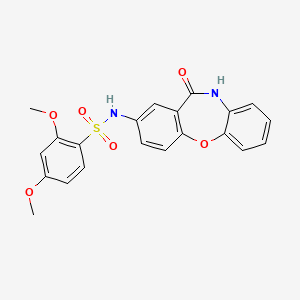 2,4-dimethoxy-N-{10-oxo-2-oxa-9-azatricyclo[9.4.0.0^{3,8}]pentadeca-1(11),3(8),4,6,12,14-hexaen-13-yl}benzene-1-sulfonamide