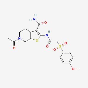 molecular formula C19H21N3O6S2 B3305271 6-acetyl-2-[2-(4-methoxybenzenesulfonyl)acetamido]-4H,5H,6H,7H-thieno[2,3-c]pyridine-3-carboxamide CAS No. 922953-11-5