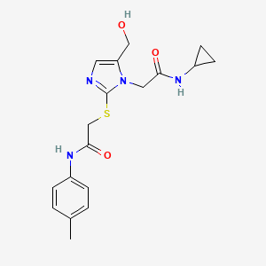 molecular formula C18H22N4O3S B3305357 N-cyclopropyl-2-(5-(hydroxymethyl)-2-((2-oxo-2-(p-tolylamino)ethyl)thio)-1H-imidazol-1-yl)acetamide CAS No. 923140-12-9