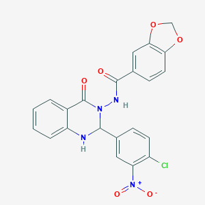 N-(2-{4-chloro-3-nitrophenyl}-4-oxo-1,4-dihydro-3(2H)-quinazolinyl)-1,3-benzodioxole-5-carboxamide