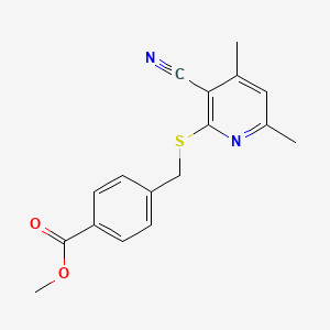 molecular formula C17H16N2O2S B3305399 Methyl 4-[(3-cyano-4,6-dimethyl-2-pyridylthio)methyl]benzoate CAS No. 923164-15-2