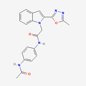 molecular formula C21H19N5O3 B3305413 N-(4-acetamidophenyl)-2-[2-(5-methyl-1,3,4-oxadiazol-2-yl)-1H-indol-1-yl]acetamide CAS No. 923166-22-7