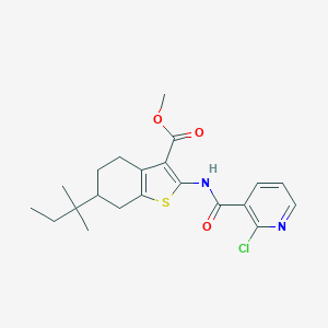 molecular formula C21H25ClN2O3S B330542 Methyl 2-{[(2-chloro-3-pyridinyl)carbonyl]amino}-6-tert-pentyl-4,5,6,7-tetrahydro-1-benzothiophene-3-carboxylate 