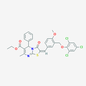 ethyl 2-{4-methoxy-3-[(2,4,6-trichlorophenoxy)methyl]benzylidene}-7-methyl-3-oxo-5-phenyl-2,3-dihydro-5H-[1,3]thiazolo[3,2-a]pyrimidine-6-carboxylate