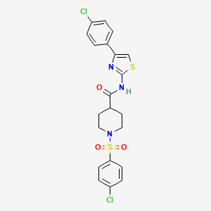 molecular formula C21H19Cl2N3O3S2 B3305597 1-((4-chlorophenyl)sulfonyl)-N-(4-(4-chlorophenyl)thiazol-2-yl)piperidine-4-carboxamide CAS No. 923397-53-9
